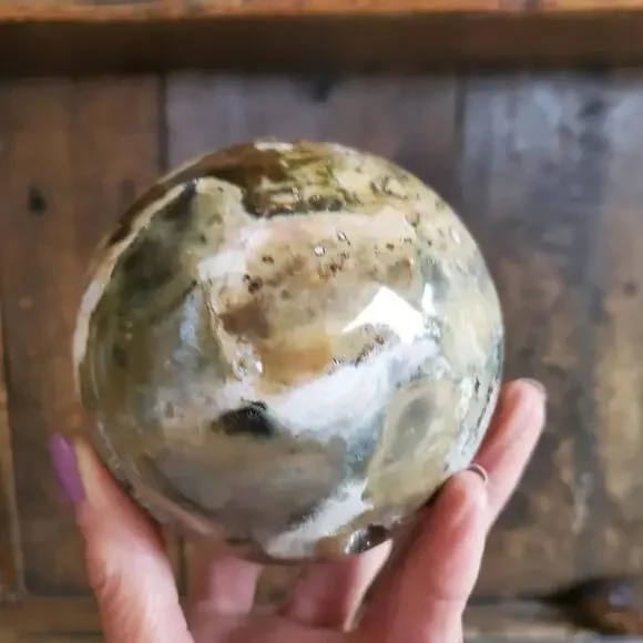 Ocean Jasper Large Sphere with Druzy Cave 986 Grams 90mm